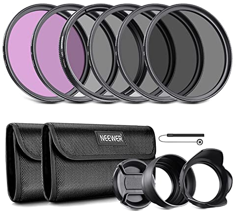 NEEWER Kit de Filtre pour Objectif 72mm : UV, CPL, FLD, ND2, ND4, ND8, Pare-Soleil et Capuchon d'Objectif Compatibles avec Canon Nikon Sony Panasonic DSLR Caméras avec Objectif 72mm