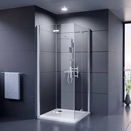 Duschmeister Eckeinstieg Royalux Neo mit Drehfalttüren 100 cm x 100 cm Höhe 195 cm Dusche mit Abperleffekt Nano Beschichtung nach innen und außen öffnend Duschkabine Duschabtrennung 100x100