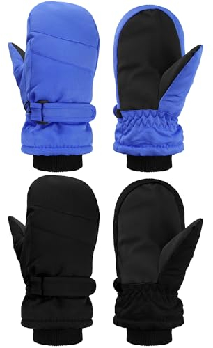 Boyiee 2 Paar Kinder Skihandschuhe wasserdichte Winter Schneehandschuhe für Kinder Snowboard Handschuhe Winddichte Warme Skifahren Handschuhe für Jungen Mädchen (Königsblau, Schwarz, 5–8 Jahre)