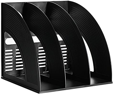 Elezeal A4 File Holder Magazine File Folder Desk Organizer, Compartments Bookshelf Document Divider Paper Box Bookends for Office Home Organization and Storage Racks (Black, 3 Compartments)