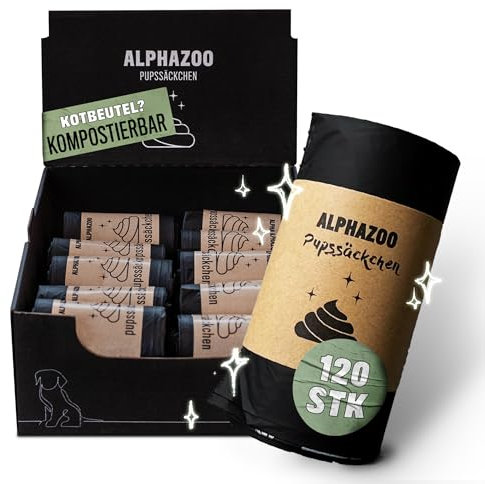 alphazoo Pupssäckchen Hundekotbeutel biologisch abbaubar 120 Stk. I Nachhaltige Kotbeutel für Hunde auf Rollen I Auslaufsichere, reißfeste Hundetüten