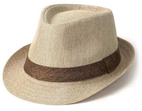 Lisianthus Fedora Hat for Men Panama Trilby Hat Short Brim Summer Sun Hat Beige with Coffee Band
