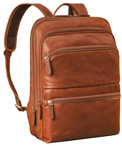 STILORD 'Giuseppe' Schmaler Laptop Rucksack Leder 15,6-16 Zoll Business Rucksack Herren Vintage Lederrucksack Damen DIN A4 Ordner Arbeitsrucksack Echtleder, Farbe:maraska - braun