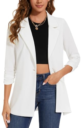 LADI TREND Womens Casual Blazer Suit Long Sleeve Work Office Cardigan Jacket (White M)