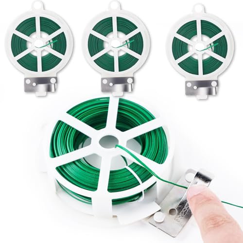 200 m de alambre para atar plantas, 4 rollos de alambre de jardín verde con dispensador y cortador, alambre para plantas, ayuda para organizar, proyectos de manualidades, jardín, twistee