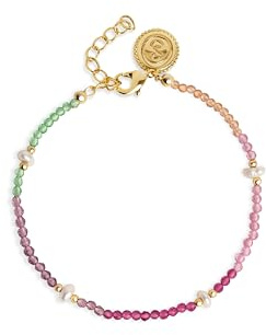 SINGULARU - Pulsera Dye Pearls Colors. Acero con Acabado en Baño Oro de 18Kt. Pulsera con Motivo Piedras de Colores. Largo 16 + 3cm. Joyas para Mujer