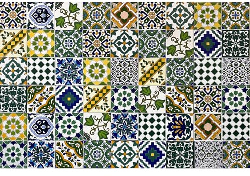 54 Mattonelle Premium Selection in Ceramica Smaltata - Green Mountains - 10x10 cm spessore 0,6 cm - Mattonelle Tunisine realizzate con Serigrafia Artigianale - Adatte a rivestimento