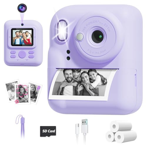 Nevanah Instant Print Camera for Kids, Dual-Lens 1080P Kids Digital Camera Toy Christmas Birthday Gifts for 3 4 5 6 7 8 9 10 Year old Girls & Boys Purple
