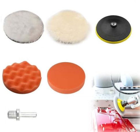6 Pièces Polissage Voiture Kit, Éponge Disque de Polissage, Embout Polish pour Perceuse, Brosse a Polir pour Meuleuse,Tampon Lustrage avec Adaptateur,kit polissage voiture