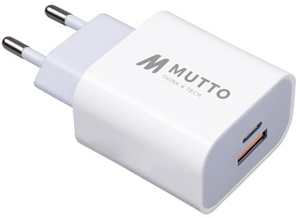 MUTTO Cargador USB C, 20W Enchufe Cargador Carga Rápida Tipo C + USB A - Enchufe USB C, Base Adaptador de Corriente Doble Compatible con Iphone 16 15 14 13 12 11, Samsung, Xiaomi, Ipad, Tablet y Todos