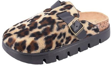 JOMIX Zapatillas Casa Mujer Zuecos Piel con Hebilla Plataforma Pantuflas con Suelas Cómodas