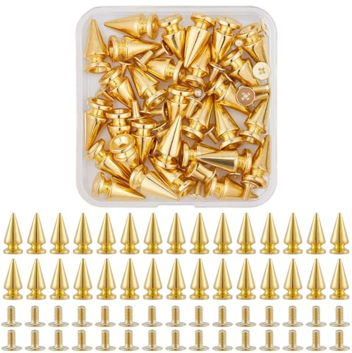 GORGECRAFT 30 uppsättningar spikdubbar gyllene kon punk runda spikar nitar 19,5 mm små skruvstift skruv på kon långa metallspikar för gör-det-själv hantverk kläder jackor läderskor halloween