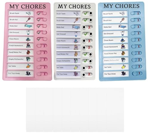 Lot de 3 plannings journaliers mémo pour enfants, avec 40 feuilles de papier vierge, liste de choses à faire, portable, planificateur de routine avec curseur, tableau de tâches pour enfants, adultes