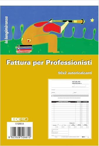 EDIPRO - E5266A - Blocco fattura professionisti 50x2 autoricalcante f.to 22x14,8 (Confezione da 5)