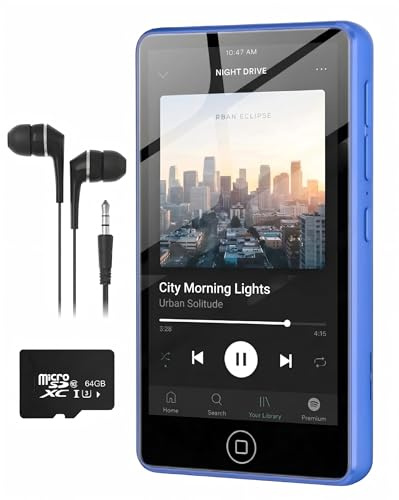 AGXOV 80GB Lettore MP3 con Wi-Fi & Bluetooth, 4,02 pollici touchscreen MP4 Player, Lettore Musicale Android con Spotify, Deezer, Radio FM, Registratore Vocale, E-book Reader, Blu