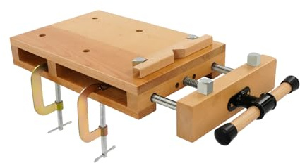 Bärbar hyvelbänk 53 x 28 x 7 cm med skruvstäd miniarbetsbänk av bokträ mobil bärbar mobil arbetsbänk för klämmor hyvling