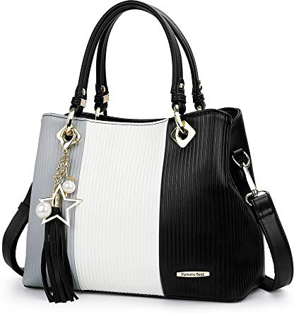 Pomelo Best Damen Handtasche mehrfarbig gestreift Umhängetasche in schöner Farbkombination mit mehreren Innentaschen