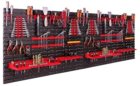 Estantería de pared con sistema de almacenamiento, 230 x 78 cm, soportes para herramientas, estantería de almacenaje, cajas de almacenamiento