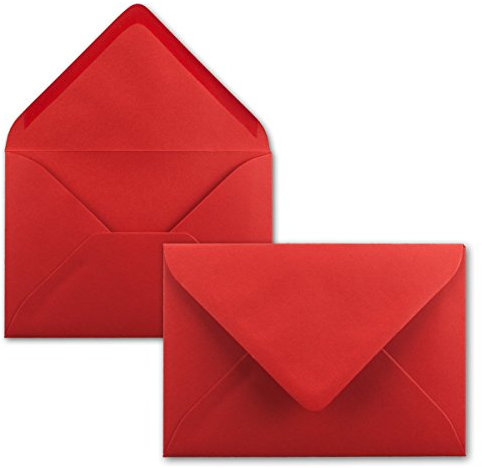50x kleine Umschläge in Rot DIN C7 8,1 x 11,4 cm mit Spitzklappe und Nassklebung in 80 g/m² - kleiner blanko Mini-Umschlag