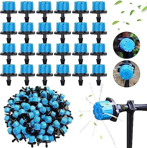 Kalolary 200 Stück Bewässerung Tropfer, 1/4 Bewässerungs Sprinkler Einstellbar, Micro Flow Tropfbewässerung Tropfer Kopf, Garten Bewässerung Micro Drip Bewässerungssystem Garten Bewässerungsset-Blau