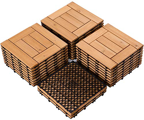 Yaheetech 27 Piezas Baldosas de Madera de Abeto 30,8 x 30,8 x 2,2cm (2.6m²) Suelo de Madera con Base de PP para Patio Interiores Exteriores Terraza de Jardín Junto a la Piscina Madera Natural