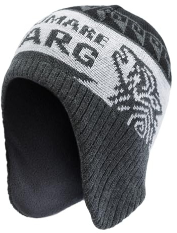 Marhatter Mössa för män, stickad mössa, ullmössa, herrmössa med öronlappar, vintermössa, norsk typ, svart / grå, 59-60