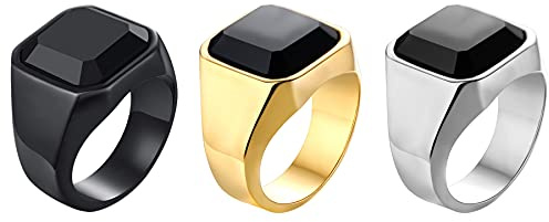 JewelryWe Smycken, sigillring, herrring, rostfritt stål, glas, sten, klassisk, viking, ringar, bandring med gravyr, presenter för män, silver/guld/svart storlek 54 till 70, 70, Glas, Glas