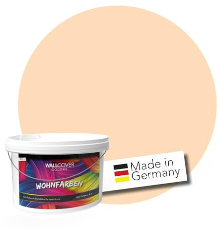WALLCOVER hochwertige Wandfarbe für Innen | Orange Pastell | 5L für 40m² | Hochdeckende Innenfarbe (Klasse 1) in Morgenorange Matt | Profi Qualität aus Deutschland