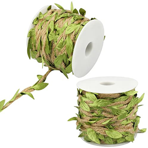 2 Rotoli Corda Di Canapa con Foglie Verdi Nastro Foglia Artificiale Foglia Vite Spago di iuta Spago per Confezioni Regalo, Artigianato, fai da te e Matrimoni(Lunghezza Totale 20 Metri)