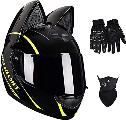 Casco De Moto De Cara Completa Para Mujer Casco De Moto Modular Con Orejas De Gato Cascos Abatibles Aprobados Por ECE Con Visera Para Moto De Calle Motocross Y,M=57-58CM