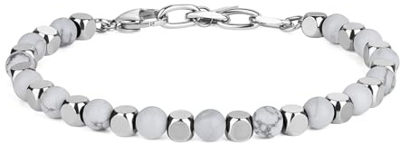 GAVU Bracciale da Uomo Acciaio Inox e Pietre Naturali, Bracciale con Perline di Howlite e Pepite Quadrate di Acciaio Inossidabile da Uomo