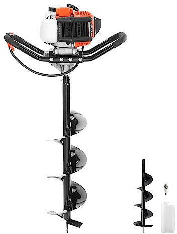 VEVOR Post Hole Digger, 43cc 1250W Gas Powered with 8 Earth Drill Bit, 30 inch Long Alloy Steel Auger, for Farmland, Garden and Plant, EPA Certification, Black+Orange+White