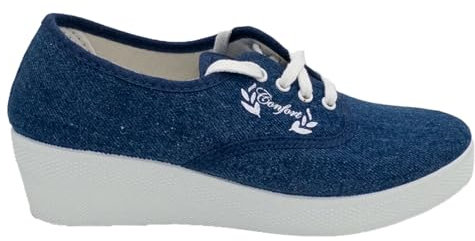 Aerobic Cano Confort 1110 CÓMODO Playera DE Mujer Lona Tejano Zapatilla CUÑA Alta 17588 (Tejano, 37)