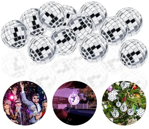 Adiwo Mirror Ball, 24pcs Mini Mirror Disco Ball, 4cm Silver Glitter Ball, Bright Mini Disco Balls Charms, Fun Hanging Ball for Home Party Christmas Wedding Disco Birthday Decoration Lighting Effect