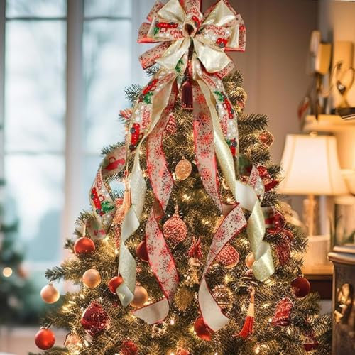 Weihnachtsbaumspitzen-Schleife, Weihnachtsbaum Schleifen Groß, Dekorative Schleifen, 114x30cm Bandschleifen für Weihnachtsbaum Urlaubsdekoration Weihnachtsdeko Weihnachten Party Dekoration