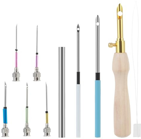 10 Stück Punch Needle Set 7 Größen Sticknadeln Verstellbares Stanznade Werkzeug mit Holzgriff Sticknadel für Anfänger Kreuzstich DIY Stick Design