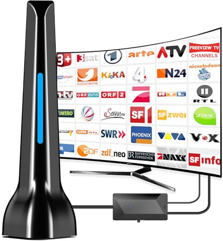 DVBT2 Antenne, zimmerantenne DVB-T & DVB-T2 Antennen mit Verstärker, Großer Reichweite und 360° Empfang, Zimmerantenne für Fernseher mit Starkem Magnetfuß, Geeignet für 4K 1080p & Alle TV-Geräte