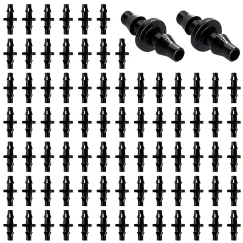 VooGenzek 80 PCS 4/7 mm Plastic Drip Hose Connector, Irrigation Straight-Through Joints, Drip Barbed Connectors 1/4'' Tubing Fittings, for Garden Irrigation Systems