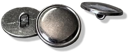 Lot de 10 boutons en métal gris argenté lisse avec petit bord 15 mm ou 20 mm (20 mm)