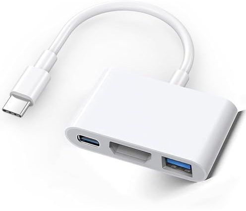 Adattatore Apple da USB-C a HDMI per iPhone 15/16 a TV, adattatore multiporta USB-C AV digitale 4K a 60 Hz con PD 100 W e USB 3.1, dongle da Type-C a HDMI certificato MFi per iPad Pro (Bianca)