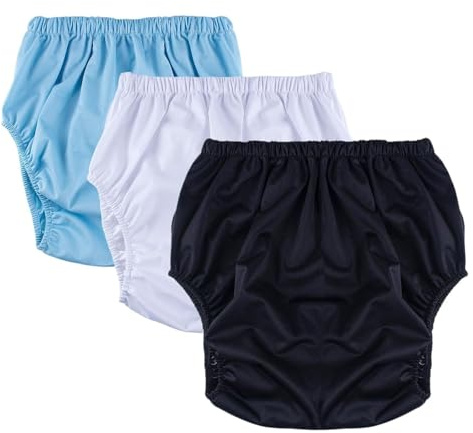 Paquete de 3 Bragas de Plástico para Adultos,Cobertor Pañal Cubrepañales Reutilizables y Lavables para Incontinencia,Pantalones de Incontinencia(Blue+white+black,XX-Large)