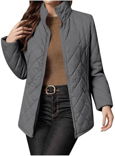 TURWXGSO Padded Winter Coats for Women UK Ladies Quilted Jackets Lightweight Stand Collar Puffer Jacket Long Sleeve Solid Colour Coat with Pockets Thermal Outfit Outerwear