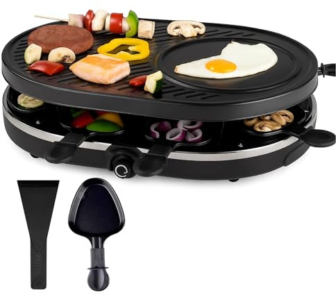 Set de raclette para 8 personas con sartencitas y raspador - Inoxidable y regulable (redondo)