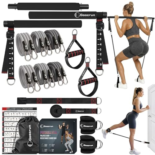 Goocrun Portable Pilates Bar Kit, Resistance Band Set with Handles. Home Gym with Door Anchor and Extension Strap. Supports Full-Body Workouts - with Fitness Posters and Videos
