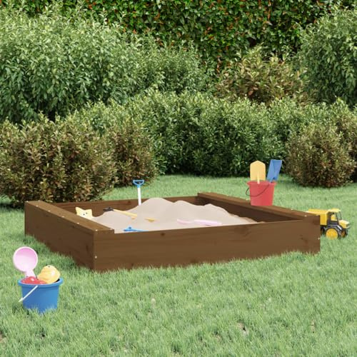 Mangloder Bac à sable carré en pin massif avec sièges marron miel pour enfants en plein air, jouet de jardin, appareil de jeu en bois robuste, idéal pour le ponçage