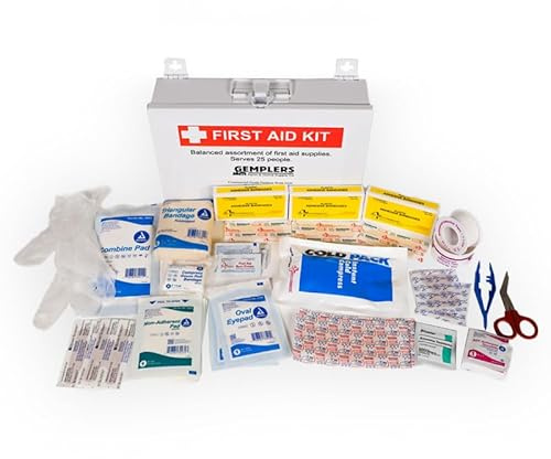 GEMPLER’S Commercial-Size Company Workplace/Office First Aid Kit – Supplies First Aid for 25 People – Comes with Wall-Mountable Metal High Visibility Storage Box