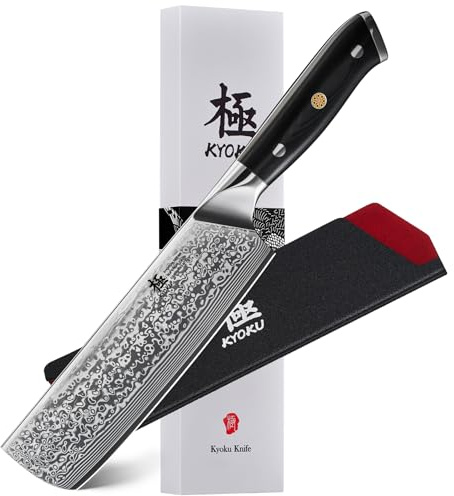 KYOKU Nakiri Knife - 7 - Shogun Series - Japanese Style VG10 Steel Core Damascus Blade - with Sheath & Case