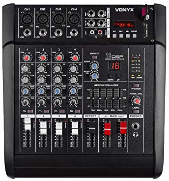 Vonyx AM5A 5-Channel Powered Mixer with Bluetooth, DSP Effects, Phantom Power, USB MP3 Player and 1000W Amplifier for Professional DJ and PA Systems