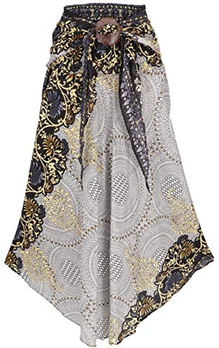 GURU SHOP Boho Sommerrock, Maxirock Hippie Chic - Weiß/schwarz, Damen, Synthetisch