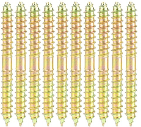 Self-Tapping Double-Ended Dowel Screws, 6x60mm, Iron with Zinc Plating, 20 Pieces, for Wood Joining and Furniture Assembly